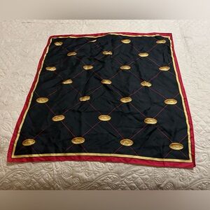 Talbots Signature Logo 100% Silk Scarf 21” Square Red Black Gold
